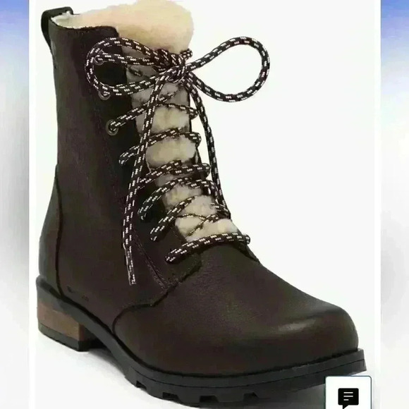 NIB SOREL Emelie Genuine Shearling Short Lace-Up Boot (Women) SZ 8.5 black - Picture 3 of 5